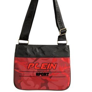 Plein Sport Unisex Red Military Print Crossbody Bag